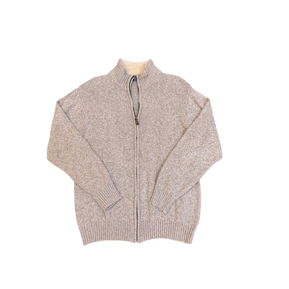 Oscar de la Renta Mens Beige Sherpa Lined Full Zip Cardigan Sweater Large